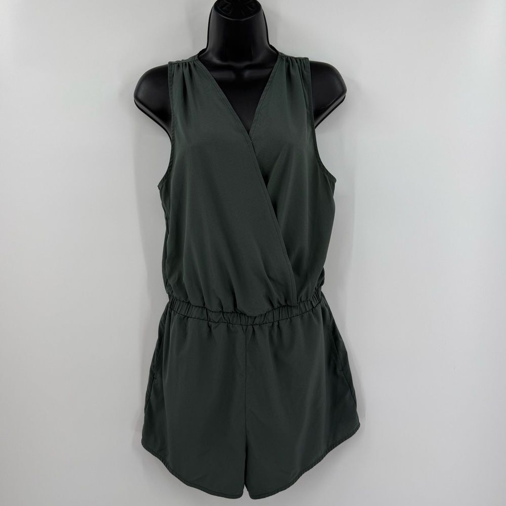 Z by Zella Surplice Wrap Romper in Olive Green | Size Small